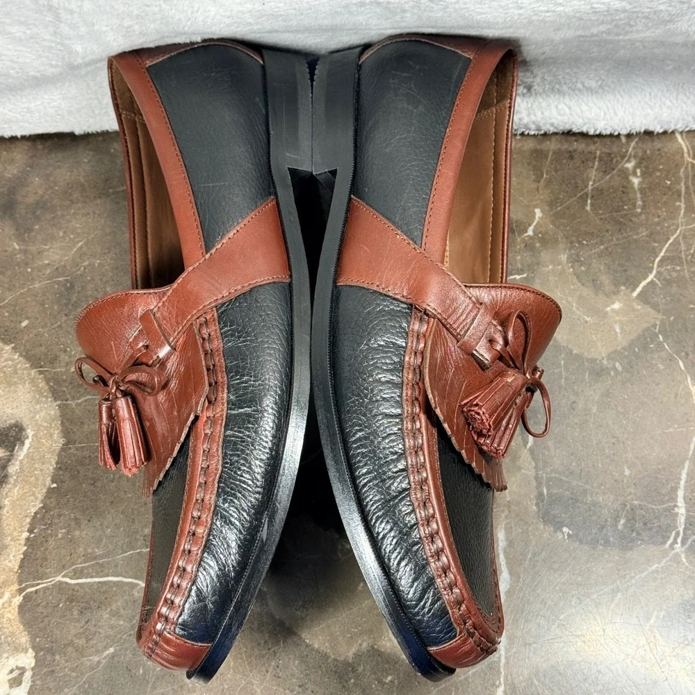 Johnston & Murphy Tassel Loafers Mens 14W Black Brown Two Tone Kiltie 20-0592